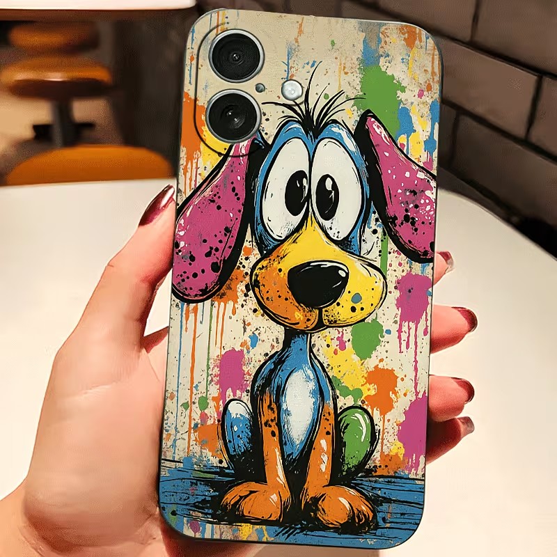 Apple Iphone 15 - 그래피티 컬러 강아지 TPU 폰 케이스